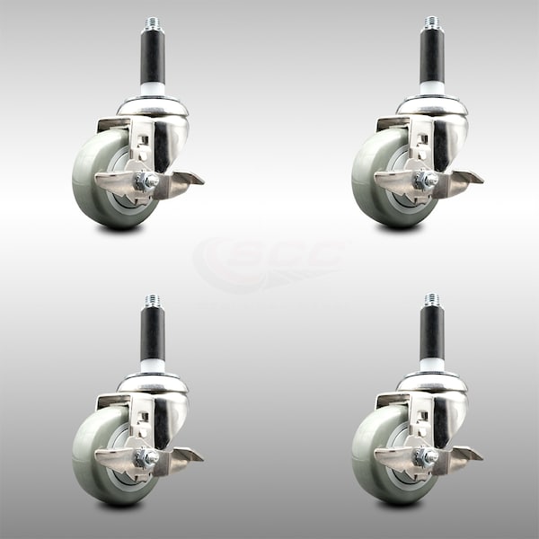 Service Caster 3 Inch 316SS Gray Poly Swivel 7/8 Inch Expanding Stem Caster Set Brake SCC SCC-SS316EX20S314-PPUB-TLB-78-4 - main